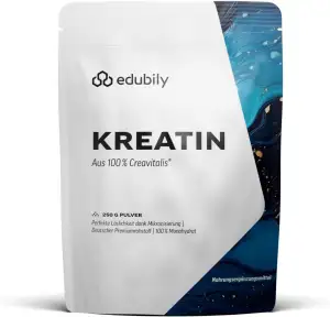 edubily® Creatin Monohydrat - Kreatin Pulver als Bestandteil einer bewussten Trainingsroutine - mit Creavitalis® Markenrohstoff aus Deutschland - 1 Portion täglich (250 g, vegan)