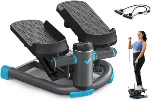 MERACH Mini Stepper Fitness 2 in 1 für zu Hause, leise Twister 150 kg mit LCD-Display und Widerstandsbändern, für Training von Beinen, Armen und Gesäß