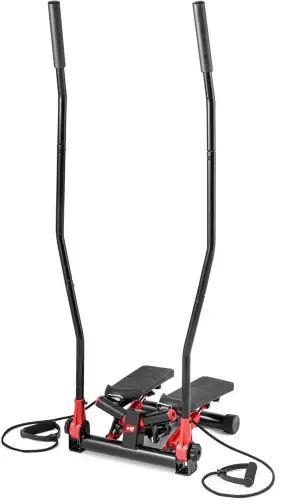 Hop-Sport Stepper mit Haltegriffen - Kompakter Swing Stepper für Zuhause, Fitnessgerät mit LCD-Display und Expandern, Nordic Walking Training, Max. Belastung 100 kg