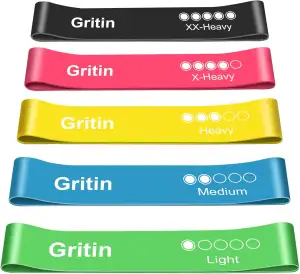 Gritin Fitnessbänder Widerstandsbänder mit 5 Stufen, Latex Fitnessband Resistanc