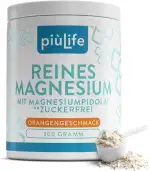 Magnesium Pulver PiùLife – 215 mg pro Portion – Carbonat und Pidolat – Ohne Zucker, Orangengeschmack – Magnesium Hochdosiert Powder 300 g – Trägt zu einem normalen Energiestoffwechsel bei