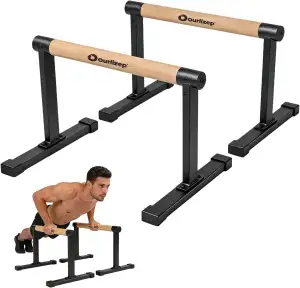 Parallettes, Calisthenics Equipment for Handstand, Push Ups & More, Push Up Handles for Home & Outdoor Fitness with Wooden Handles/Bars, Home Gym Equipment