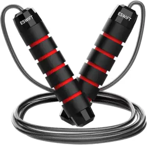 ESWIFT Jumping Premium-Sprungschnur - verstellbare Länge, rutschfeste Griffe, Hochgeschwindigkeits-Springseil für Fitness, Cardio und Training - 2,8 m lang für Kinder und Erwachsene