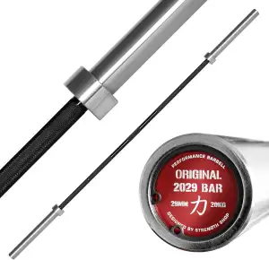 Strength Shop Olympia Langhantel 20kg, 220cm Länge & 29mm ⌀, Stahl Langhantelstange 50mm Scheibenaufnahme mit scharfer Rändelung, perfekt für Kniebeugen, Kreuzheben, & Co.