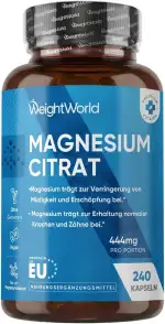 Magnesiumcitrat Kapseln gepuffert - 444mg Elementares Magnesium pro Portion - 240 Kapseln - 4 Monate Vorrat - Magnesium trägt zur Verringerung von Müdigkeit & Erschöpfung bei (EFSA) - WeightWorld