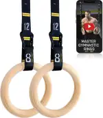 Double Circle Holz Turnringe mit verstellbaren Straps und Übungs Video Anleitung - Gym Turnringe Holz - Full Body Workout, Calisthenics, Gym (Verschiedene Größen)