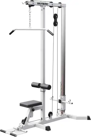 GORILLA SPORTS® Latzugstation - Verstellbar, inkl. Trizepsstange und Latzugstange, bis 280kg Belastbar, 30mm - Latzugturm, Kabelzugstation, Fitnessstation, Latzugmaschine, Latzug-Station