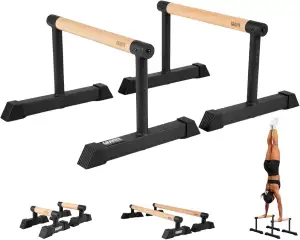 Gravity Fitness Parallettes mit Holzgriffen – medium Dip Bars für stabilen Halt 