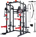 Sportstech SXM150 Smith Machine für Zuhause, Power Rack mit Kabelzug, Klimmzug, Langhantelstange, Bankdrücken, Multipresse, für Gewichtsscheiben, Kraftstation inkl. Griffe, Multifunktional, Home Gym