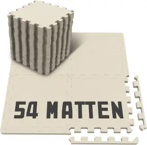 Soontrans Bodenschutzmatte Fitness 54 Stück, Puzzlematte Boden 30.5x30.5x1cm, Bodenmatte Fitness, Matten Fitnessraum, Schutzmatten, Sportmatte Fitnessmatte rutschfest, Trainingsmatte(Beige)