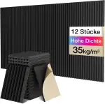 Sonic Acoustics 12 Stücke Selbstklebend Schallabsorber, Dichte 35 kg/m³, 2,5x20x30cm, 3D Hochdichte Akustikschaumstoff, Hall-Echo-Fliesen reduzieren, für Wand, Tonstudio, Aufnahmestudios, Büro