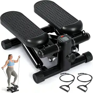 Stepper für Zuhause - Mini Stepper mit Power Ropes & LCD-Display - 2-In-1 Ministepper für Beine & Arm - Widerstand Einstellbar - Home Office Fitness Exercise