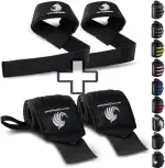 Fitgriff® Handgelenk Bandagen + Zughilfen (2er Set) - für Krafttraining, Fitness, Bodybuilding, Gewichtheben, Gym, Kraftsport - für Frauen und Männer
