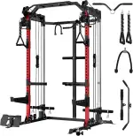 Power Cage, Power Rack mit Latzugstange, Kabelzugstation mit J-Hacken, Landmine, Band Peg, Battle...