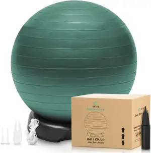 EasyBalance Gymnastikball, Pezziball, Sitzball mit Sockel und Pumpe, 65cm, Kiefernnadelgrün