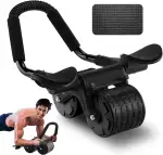Bauchroller Ab Roller Bauchtrainer mit Ellbogenunterstützung, Ab Wheel mit Automatische Rebound, Bauchmuskeltrainer mit Kniematte für Männer und Frauen, Bauchmuskeltraining Doppelrädern Stabiler