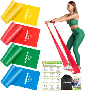 GYMERK Fitnessbänder Set 4er, 1.8M/2M Fitnessband, 4 Widerstandsstufen mit Übung