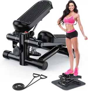 KitGody Mini-Stepper für Übungen, Treppenstepper 150 kg Kapazität, Workout-Stepper für Training zu Hause, Schrittmaschine mit Widerstandsbändern