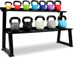 MSPORTS Kettlebell Rack - 2 Ebenen, für 14 Kugelhanteln, Schwarz, Stahl