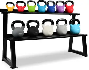 MSPORTS Kettlebell Rack - 2 Ebenen, für 14 Kugelhanteln, Schwarz, Stahl