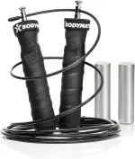 BODYMATE Premium Springseil mit Anti-Rutsch-Griffen inklusive 2 herausnehmbarer Gewichte und zwei verstellbarer Stahlseile mit extra Abnutzungsschutz für Crossfit Functional Core Boxen Sport Training