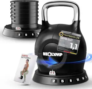 NEOLYMP Kettlebell Set 2-20 kg - 7-in-1 Kettlebell verstellbar für Ganzkörper-Workout Zuhause - Kugelhantel mit robustem Edelstahl-Handgriff für perfektes Schwungerlebnis