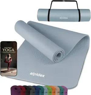 ALPIDEX Yogamatte 183 x 60 x 0.8 cm Phthalatfreie Fitness Matte E-Book Tragegurt rutschfest Gymnastik Turnen Pilates Sport Physio HIIT Yoga Trainingsmatte Isomatte Hautfreundlich