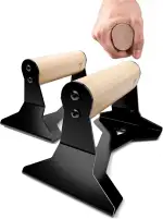 PULLUP & DIP Liegestützgriffe mit ergonomischem Holz Griff und hochbelastbarem Stahl - Rutschfeste Push-Up bars Handstandbarren für Krafttraining und Calisthenics
