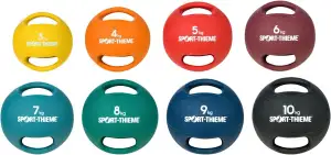 Sport-Thieme Medizinball mit Griff | formbeständig | 3-10 kg | schwarz, gelb, orange, rot, hellblau, Bordeaux, grün, dunkelblau | Geeignet als Hantel, Medizinball oder Kettlebell