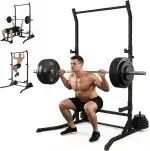 Power Cage Squat Rack Belastbar, Kraftturm Multifunktionales Power Rack für Home Gym Dip Stange, Verstellbarem J-Haken & Sicherheitsstangen für Klimmzüge mit Langhantel