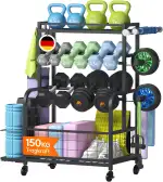 Lifewit Hantelständer für Home Gym, Hantelablage mit Abschließbare Universal-Räder und Haken, Kettlebell Rack, Yoga-Mattenhalter, Hantelregal für Krafttraining, Gewichtsregal für Haus, Garage, Mittel