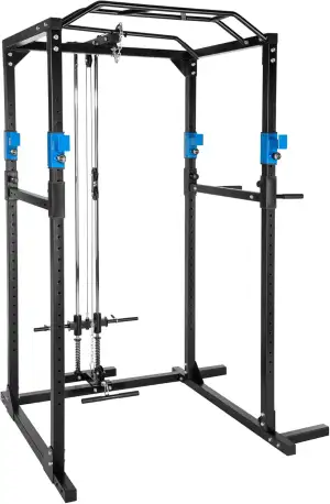 tectake Kraftstation Fitnessstation Power Rack Power Cage | Klimmzug-Doppelstang