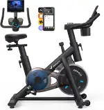 MERACH Heimtrainer Fahrrad mit Verstellbarem Widerstand, Leises Hometrainer Fahrrad mit Verbessertem LED-Monitor, Tablet-Halter, Indoor Cycling Bike für Kardiotraining zu Hause, Eigener App, Bis 136KG