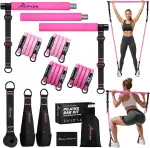 HPYGN Pilates Bar Set mit 4 Widerstandsbänder, Verstellbare Pilates Equipment für Frauen & Mann, Multifunktionale Pilates Kit Fitnessbänder für Hüft, Beine, Arm, Home Gym Yoga, Krafttraining, Stretch