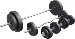 GORILLA SPORTS® Hantelset - 100kg, Langhantelstange 170 cm, Curlstange 120 cm, 2 x Kurzhanteln 30mm, Gewichte 4x1,25kg / 4x2,5kg / 2x5kg / 2x10kg / 2x15kg, 8 Sternverschlüssen, Kunststoff - Hantel Set