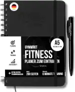 GYMWRKT Premium Trainingstagebuch Krafttraining Deutsch mit Stift - A5 - Gym Logbuch, Fitnesstagebuch zum Ausfüllen - Workout Planer, Fitness Journal für Männer & Frauen - Trainingsplaner