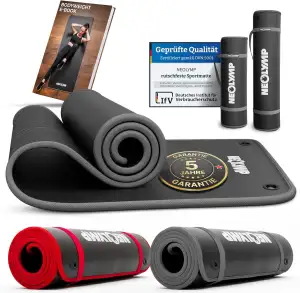 NEOLYMP extra dicke Fitnessmatte rutschfest mit Aufhänge-Ösen inkl. Tragegurt & 