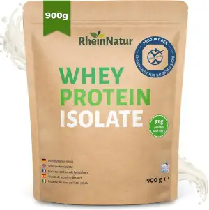 RheinNatur Whey Protein Isolate 900 g - Molkenprotein-Isolat, 91% Eiweißanteil, 