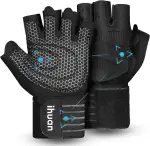 ihuan Belüftete Fitness Handschuhe mit Handgelenkband-Unterstützung für Herren und Frauen | Schwa...