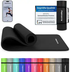 MSPORTS Gymnastikmatte Premium inkl. Tragegurt + Übungsposter + Workout App I Ha