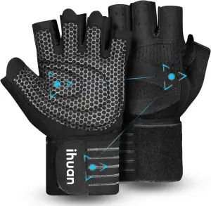 ihuan Belüftete Fitness Handschuhe mit Handgelenkband-Unterstützung für Herren u
