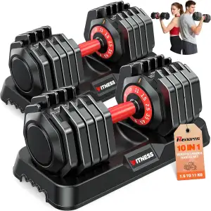 Rendpas Verstellbare Hanteln Set | 5 & 10 Gewichtsstufen | 2–24,5 KG Einstellbare Kurzhanteln | P...