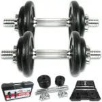 C.P.Sports Gusseisen Kurzhantel oder Langhantel Set 20KG / 25KG im Koffer | Hanteln Paar oder Hantelstange + Hantelscheiben + Verschlüsse | Kraftsport, Hanteltraining, Bodybuilding, Fitness, Home Gym