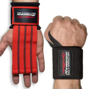 Handgelenk Bandagen + Fast Grip Zughilfen [Set] Profi Schnellverschluss (+ Trainingspläne) für Fitness, Krafttraining & Bodybuilding - für Frauen und Männer