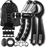 7 PCS Griffkraft Trainer Set, 2 verstellbare Handtrainer Unterarm trainer, 1 Aufbewahrungstasche, Fingerstrecker, Handgelenk Trainer, Trainingsring & Stressabbau-Griffkugel, Finger Exerciser