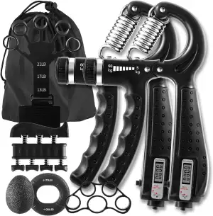 7 PCS Griffkraft Trainer Set, 2 verstellbare Handtrainer Unterarm trainer, 1 Aufbewahrungstasche, Fingerstrecker, Handgelenk Trainer, Trainingsring & Stressabbau-Griffkugel, Finger Exerciser