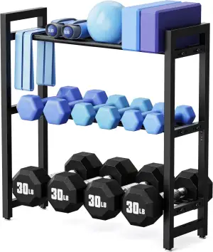 3-stöckiges verstellbares Hantelständer–Robuster Hantelregal mit 180 kg Tragfähigkeit für Hanteln und Kettlebells