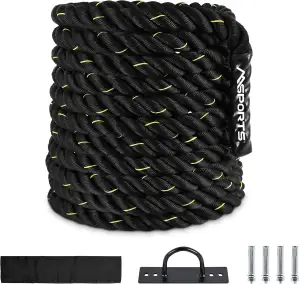 MSPORTS Battle Rope Professional Studio Qualität | Länge: 15 m | Durchmesser: 5 cm | Trainingsseil Sportseil Schlagseil Fitness Tau Schlangenseil Schwungseil