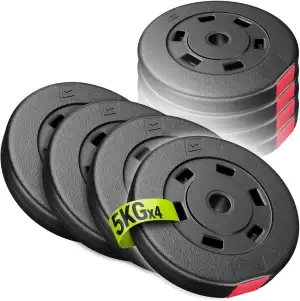 Hop-Sport Hantelscheiben Set 20 kg (4 x 5 kg) | Kunststoff Gewichtsscheiben | Bo