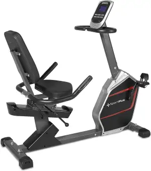 SportPlus Liegeheimtrainer Fahrrad - Heimtrainer Ergometer mit Magnetbremse 24 Widerstandsstufen, LCD-Display und Pulsmessung - Liegeergometer Heimtrainer bis 150kg
